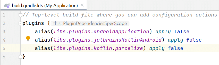 Menambahkan plugin dengan gaya version catalog pada berkas build.gradle.kts (project-level)