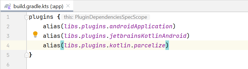 Menambahkan plugin dengan gaya version catalog pada berkas build.gradle.kts (module:app)