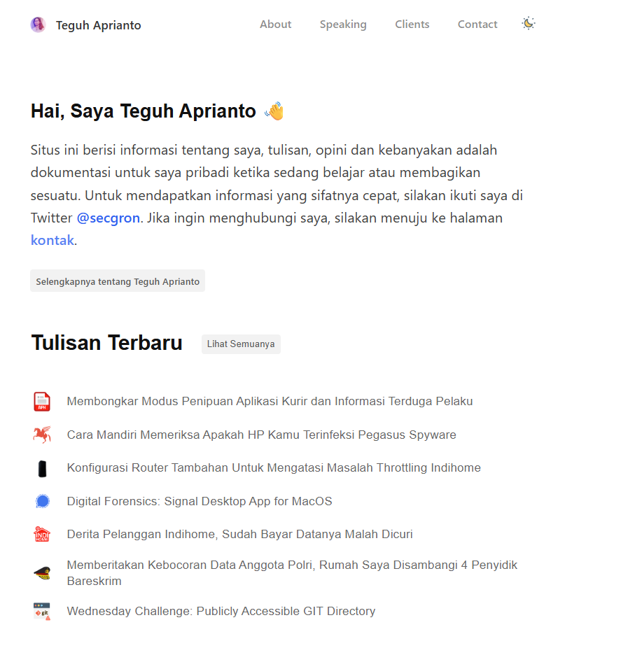 Tampilan portofolio dari Teguh Aprianto.