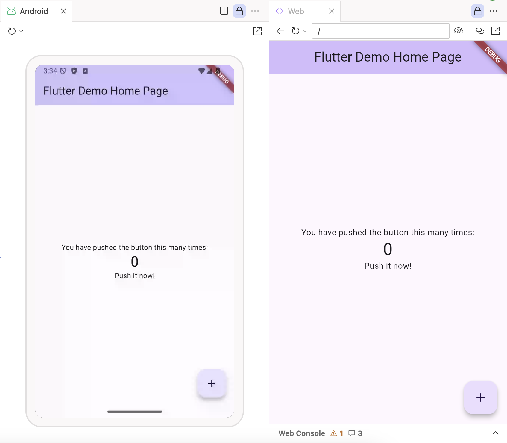 Ada platform Android dan Web untuk menikmati Live Preview aplikasi Flutter.
