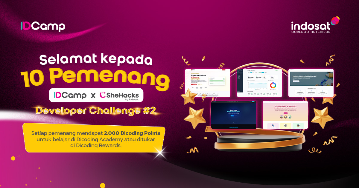 Selamat kepada Pemenang IDCamp 2024 Developer Challenge #2 x SheHacks – Empowering Inclusive Innovation Through Real-World Tech Solutions